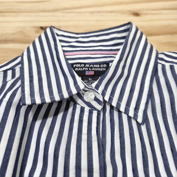 Ralph Lauren Polo Jeans Co. Women Striped Collar Long Sleeve Button Up Shirt M - Picture 11 of 16